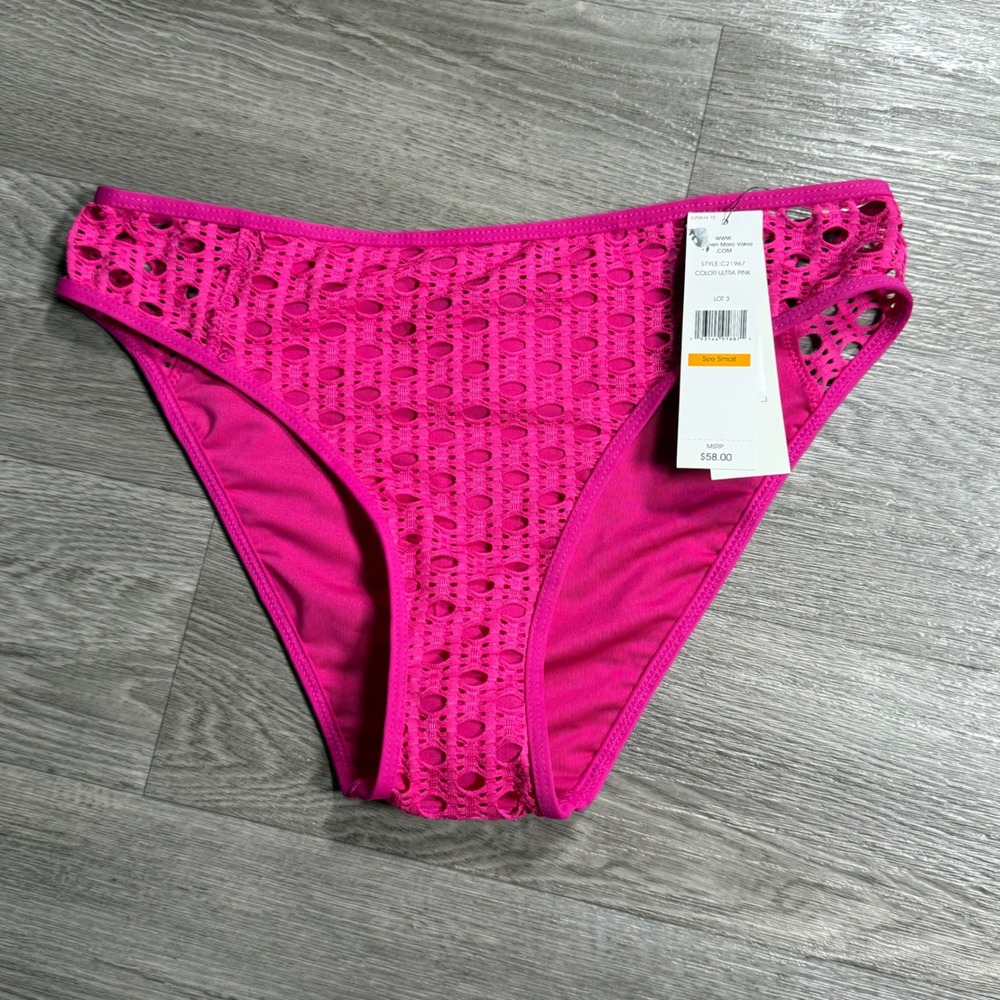 Carmen‎ Marc Valvo Ultra Pink Eyelet Crochet Bikini Bottom C21967 women's Small